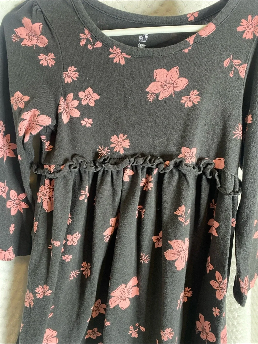 Baby GAP soft knit Charcoal gray dress with Pink Floral Print